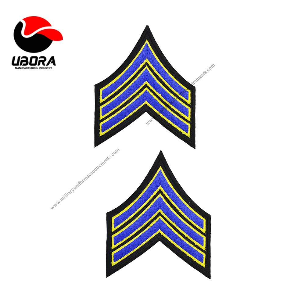 blue and yellow embroidery chevron Pair of Sergeant Rank Chevron Emblem chevron